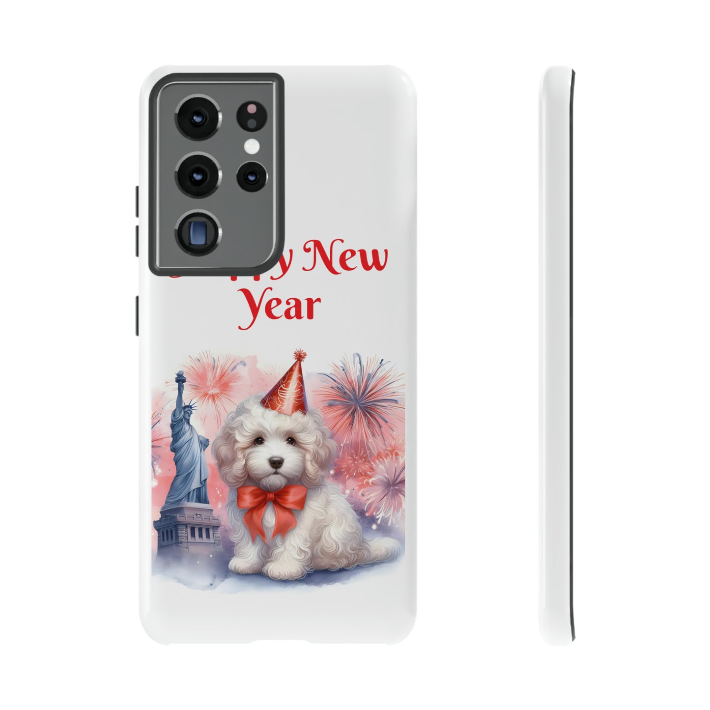 White Doodle Happy New Year - Tough Cases - Apple iPhone, Samsung Galaxy, and Google Pixel