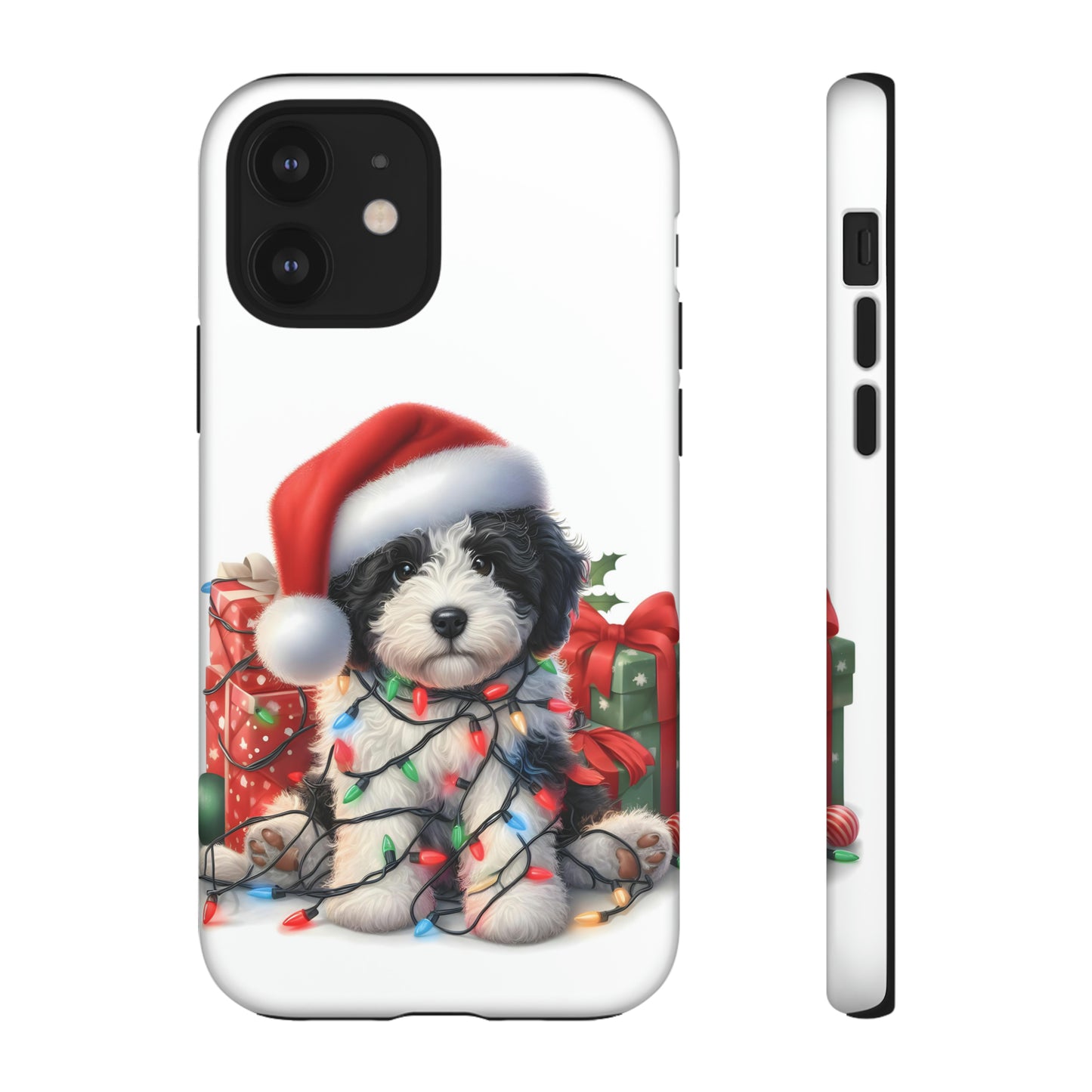 Black & White Doodle Christmas Puppy - Tough Cases for Apple iPhone, Samsung Galaxy, & Google Pixel