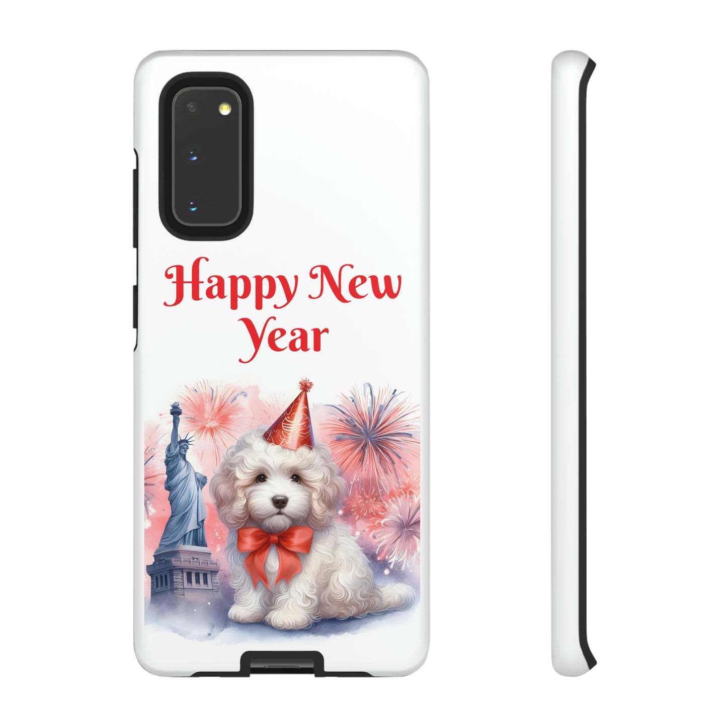 White Doodle Happy New Year - Tough Cases - Apple iPhone, Samsung Galaxy, and Google Pixel