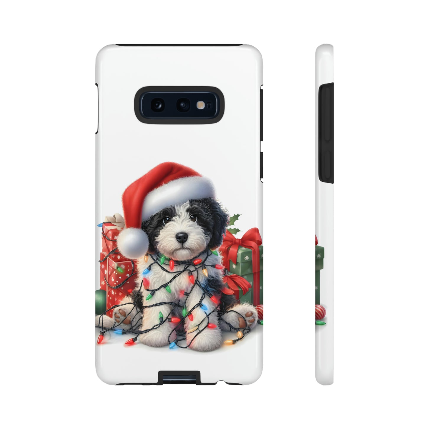 Black & White Doodle Christmas Puppy - Tough Cases for Apple iPhone, Samsung Galaxy, & Google Pixel