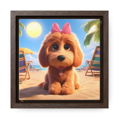 Doodle Puppy Cartoon Inspired - Wooden Gallery Canvas Picture - Square Frame - Nice!