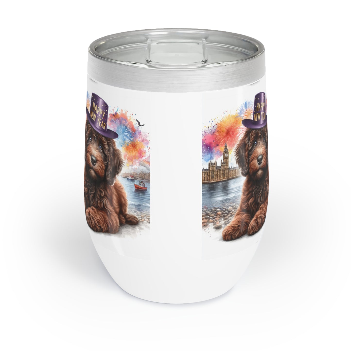 Chocolate Brown Doodle New Year - Chill Wine Tumbler