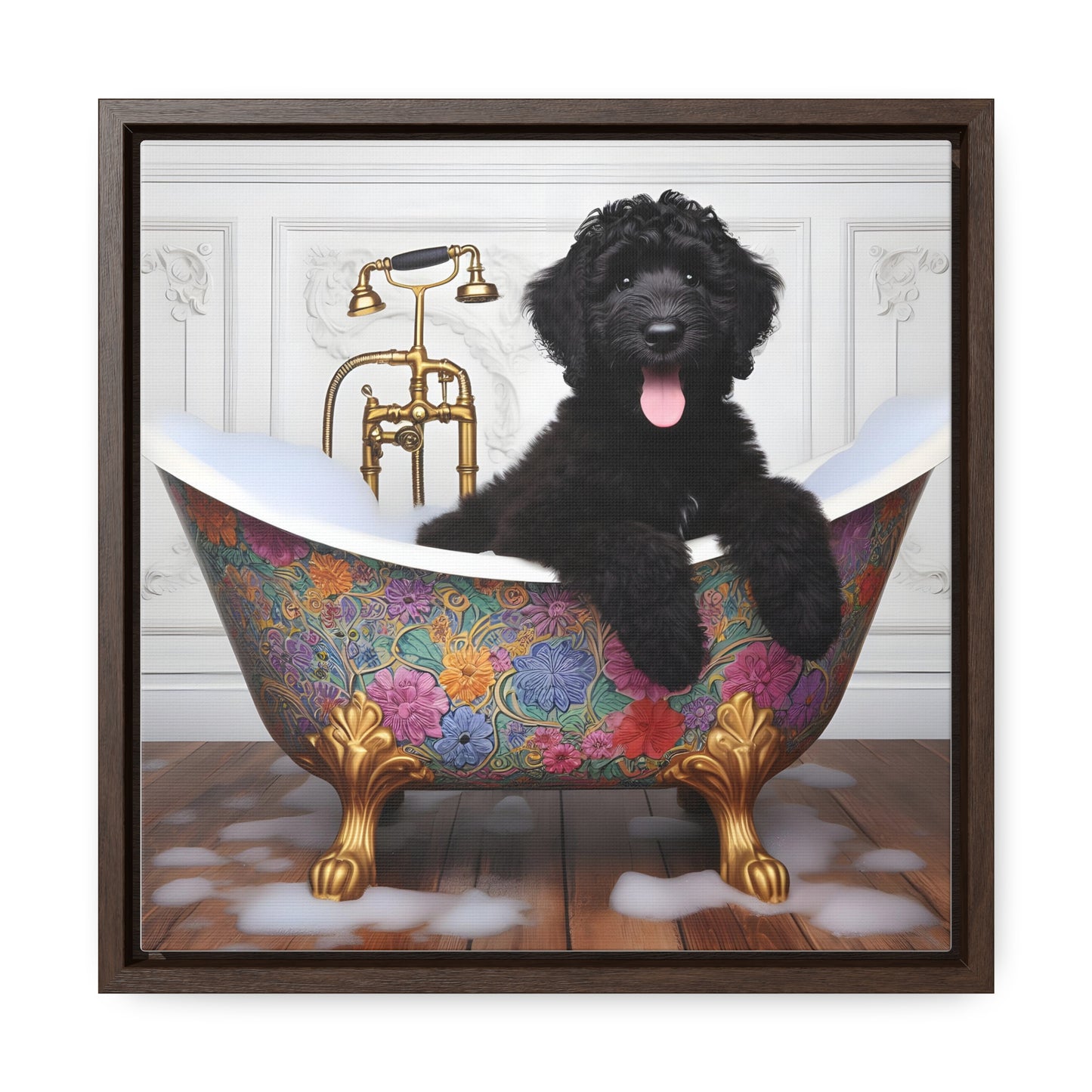 Black Doodle Antique Tub Gallery Canvas Picture - Wooden Square Frame - Nice!