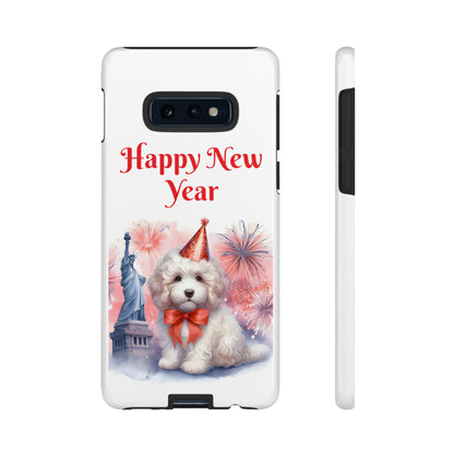 White Doodle Happy New Year - Tough Cases - Apple iPhone, Samsung Galaxy, and Google Pixel