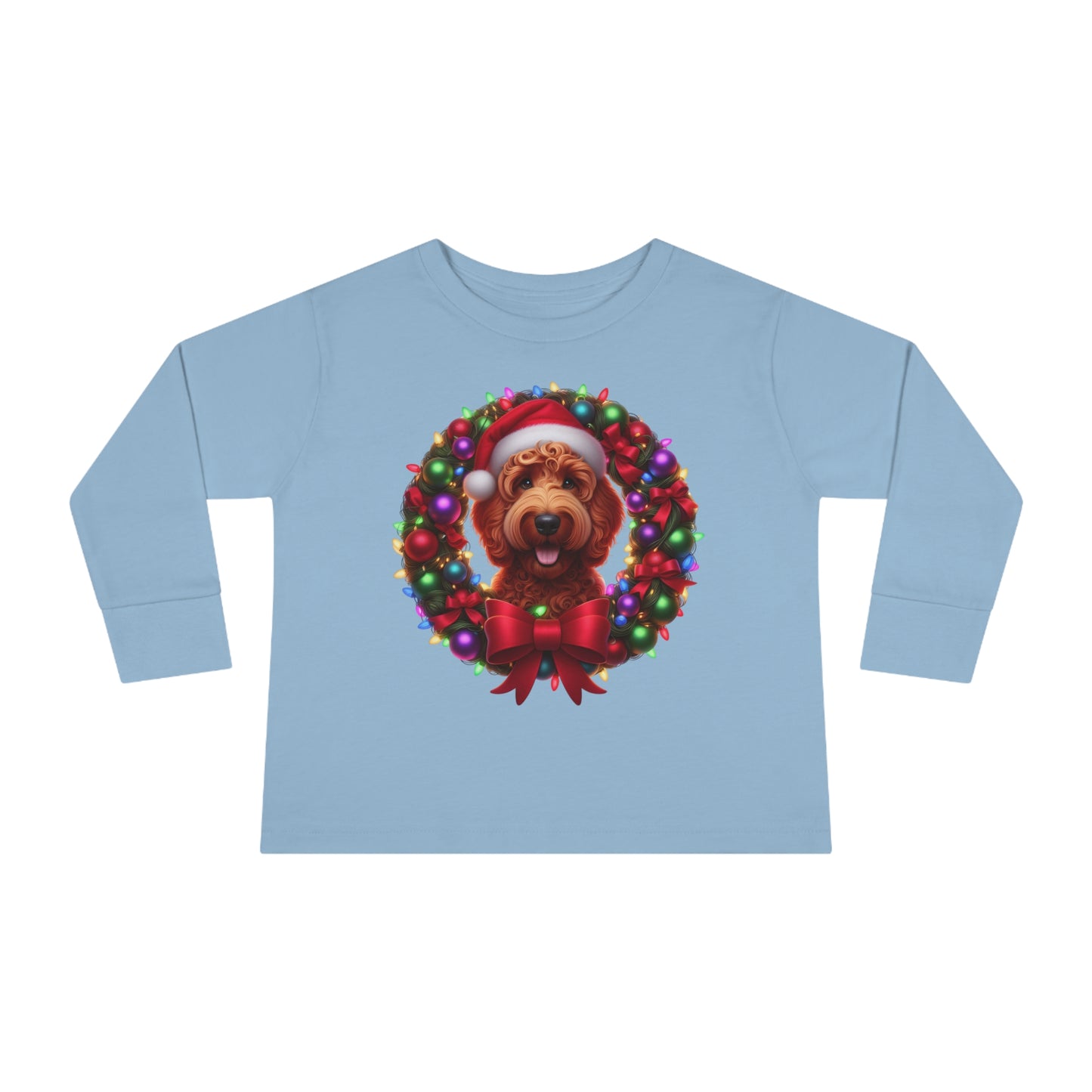 Red Doodle Christmas Wreath - Toddler Long Sleeve T Shirt