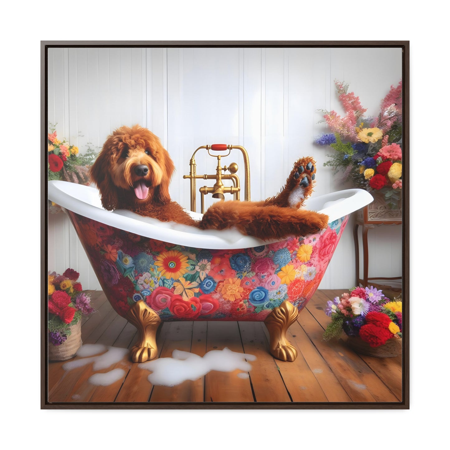 Lounging Doodle Antique Tub Gallery Canvas Picture - Wooden Square Frame - Nice!