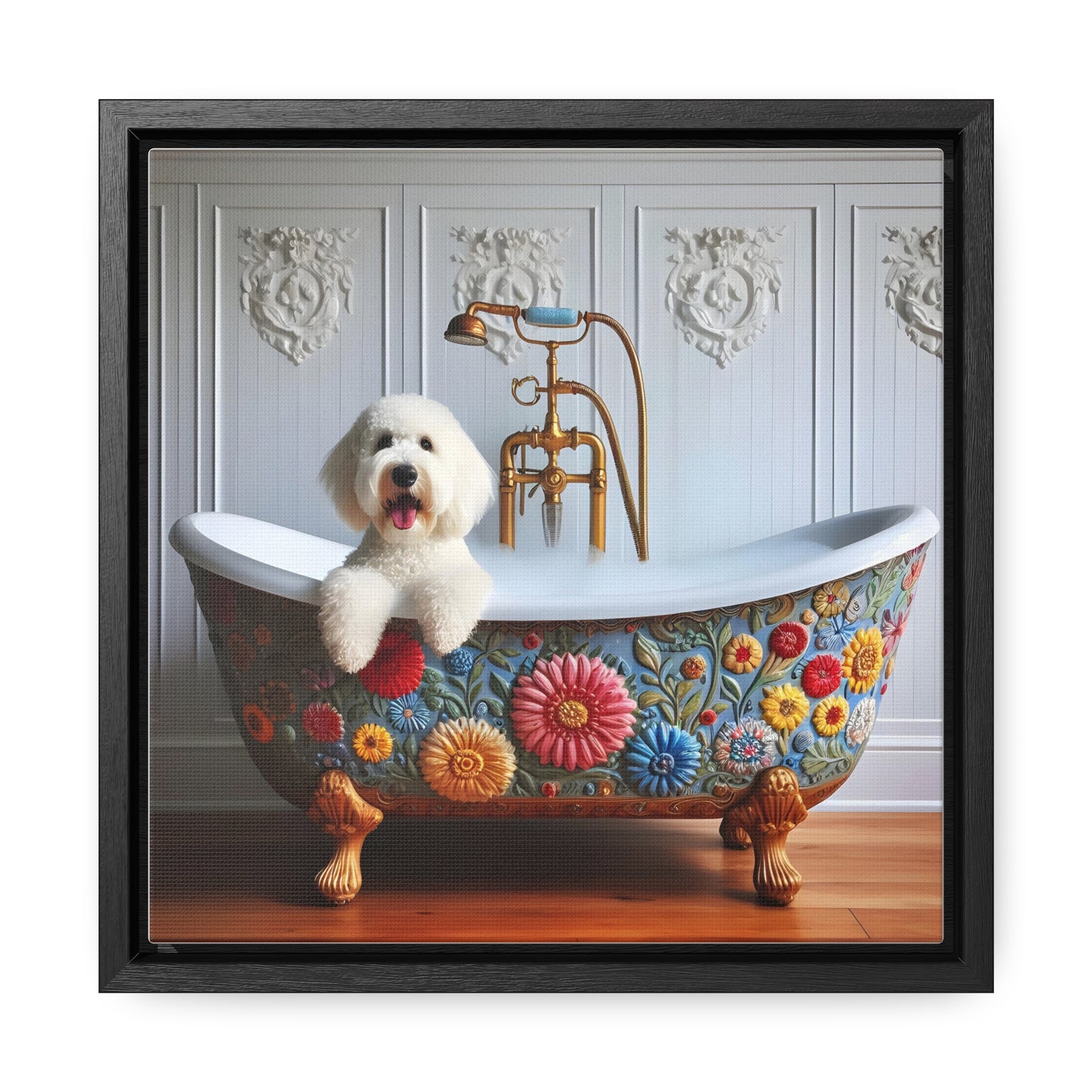 White Doodle Claw foot Tub Gallery Canvas Picture - Wooden Square Frame - Nice!