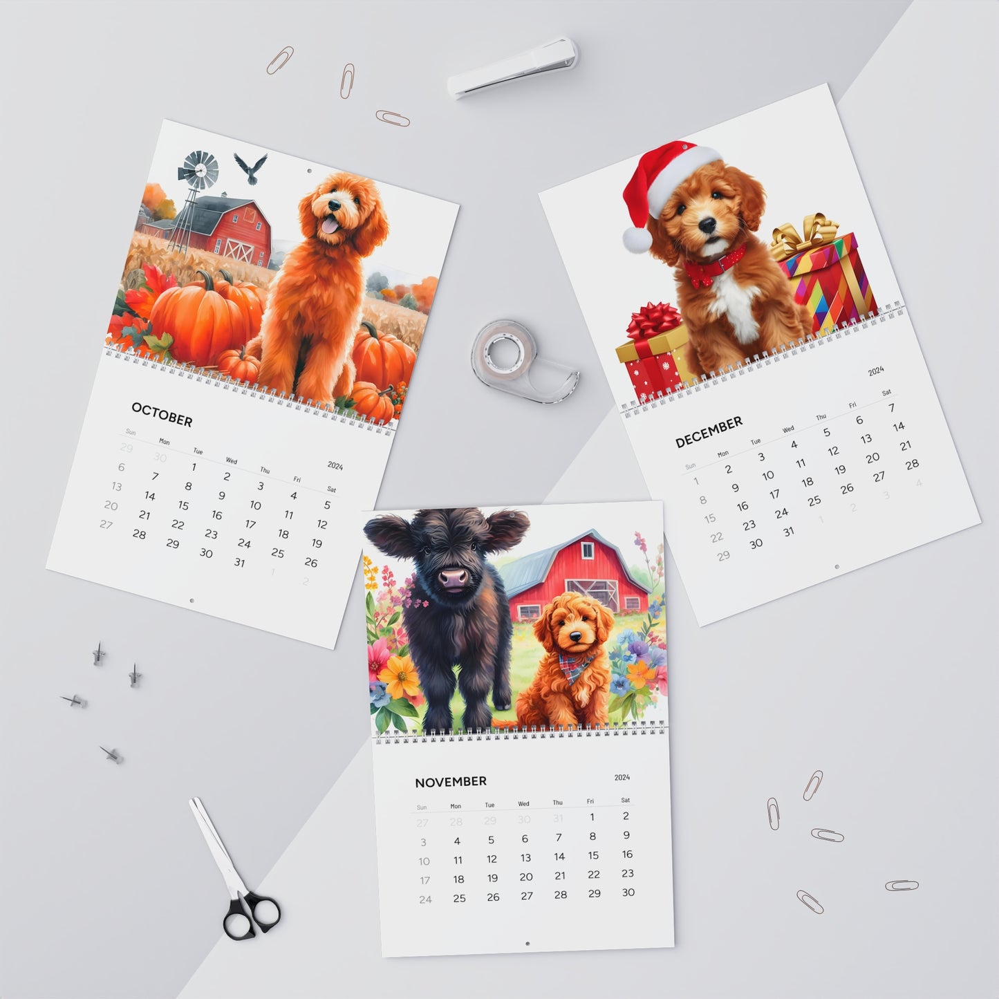 Apricot & Red Doodles - Wall Calendars (2024)