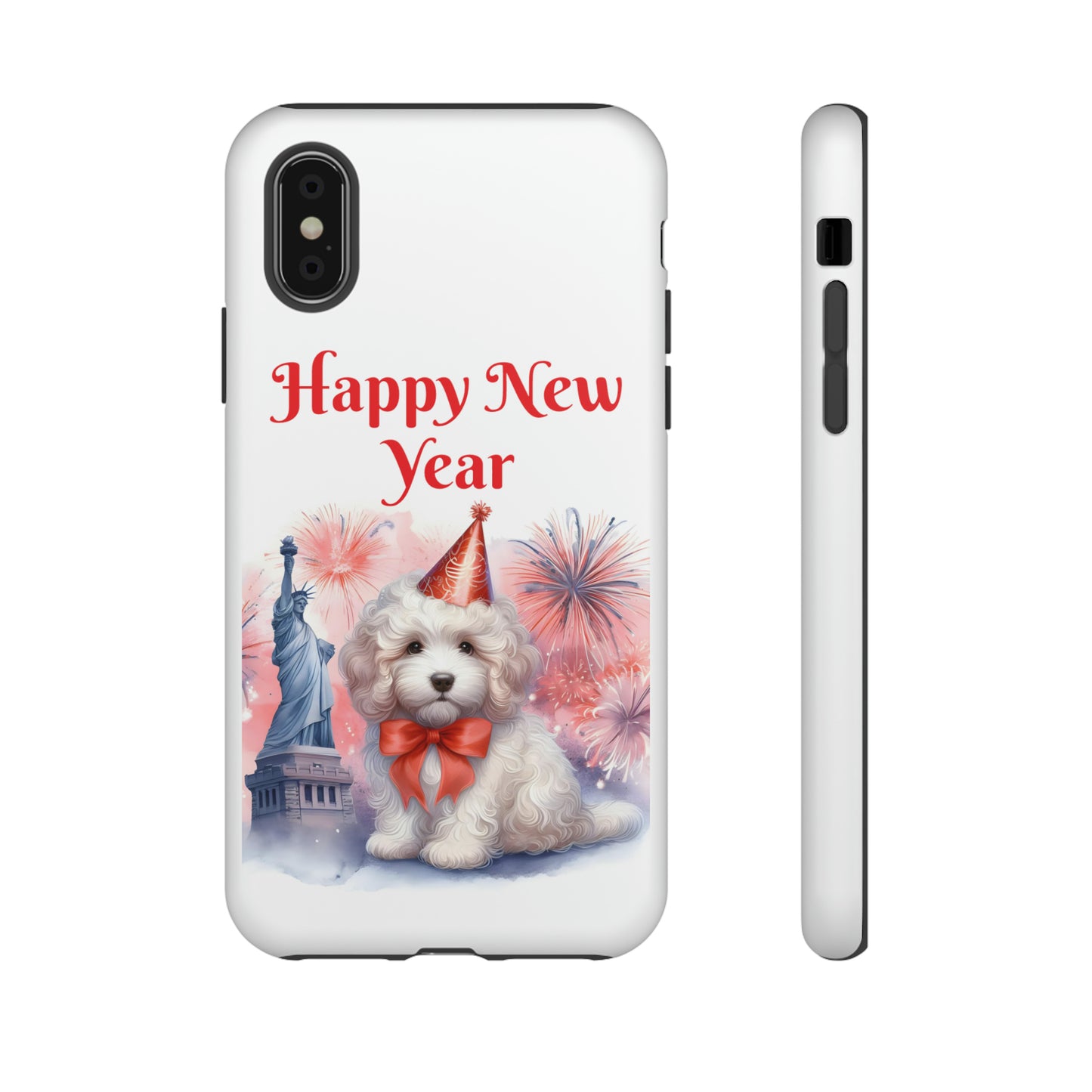 White Doodle Happy New Year - Tough Cases - Apple iPhone, Samsung Galaxy, and Google Pixel