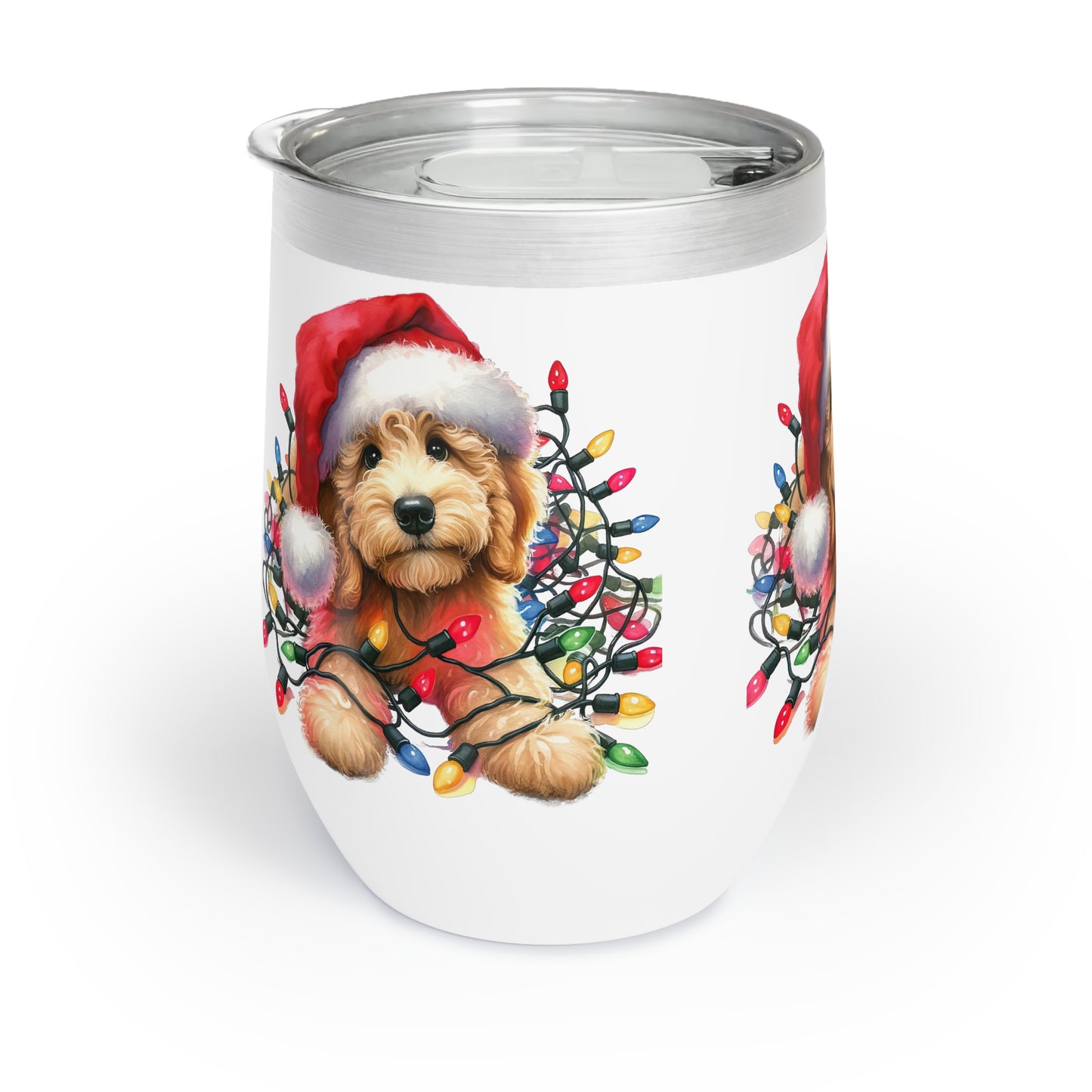 Christmas Doodle Puppy w/Lights Chill Wine Tumbler