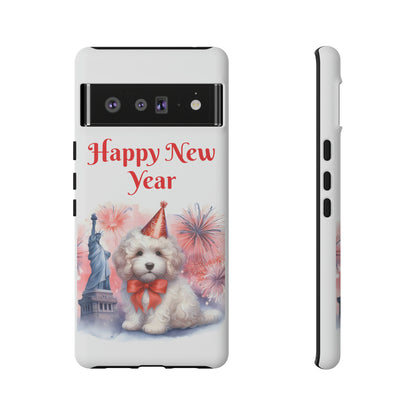 White Doodle Happy New Year - Tough Cases - Apple iPhone, Samsung Galaxy, and Google Pixel