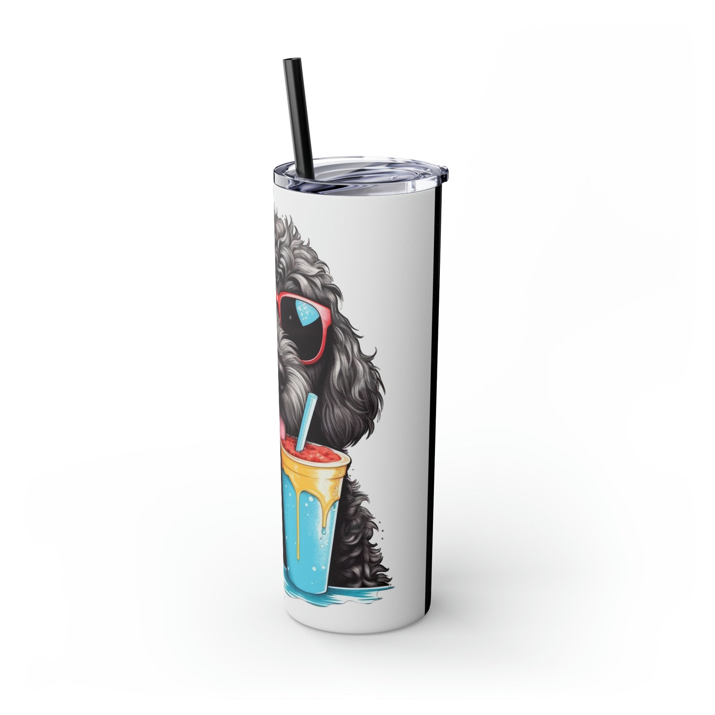 Black Doodle Skinny Tumbler with Straw, 20oz