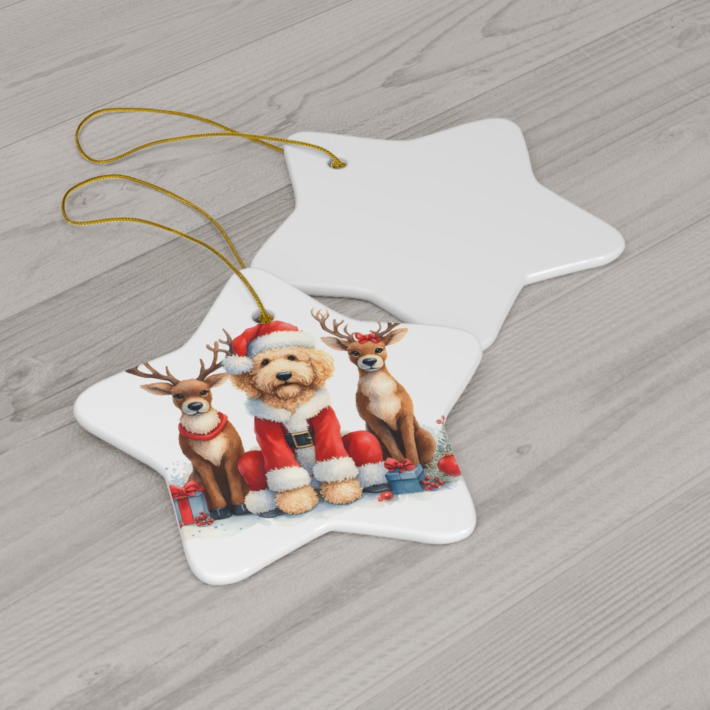 Christmas Santa Doodle w/Reindeer Ceramic Ornament, 4 Shapes