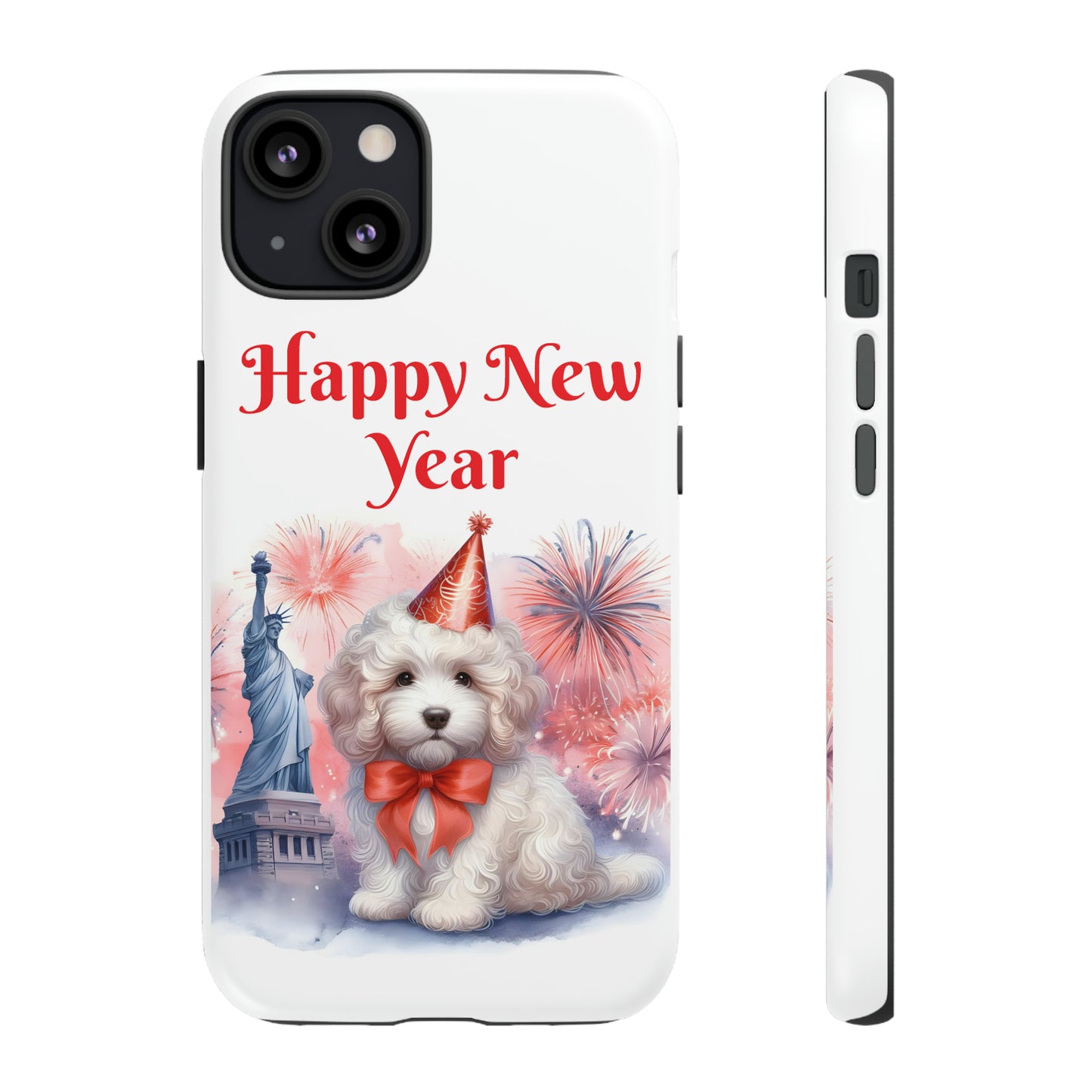 White Doodle Happy New Year - Tough Cases - Apple iPhone, Samsung Galaxy, and Google Pixel