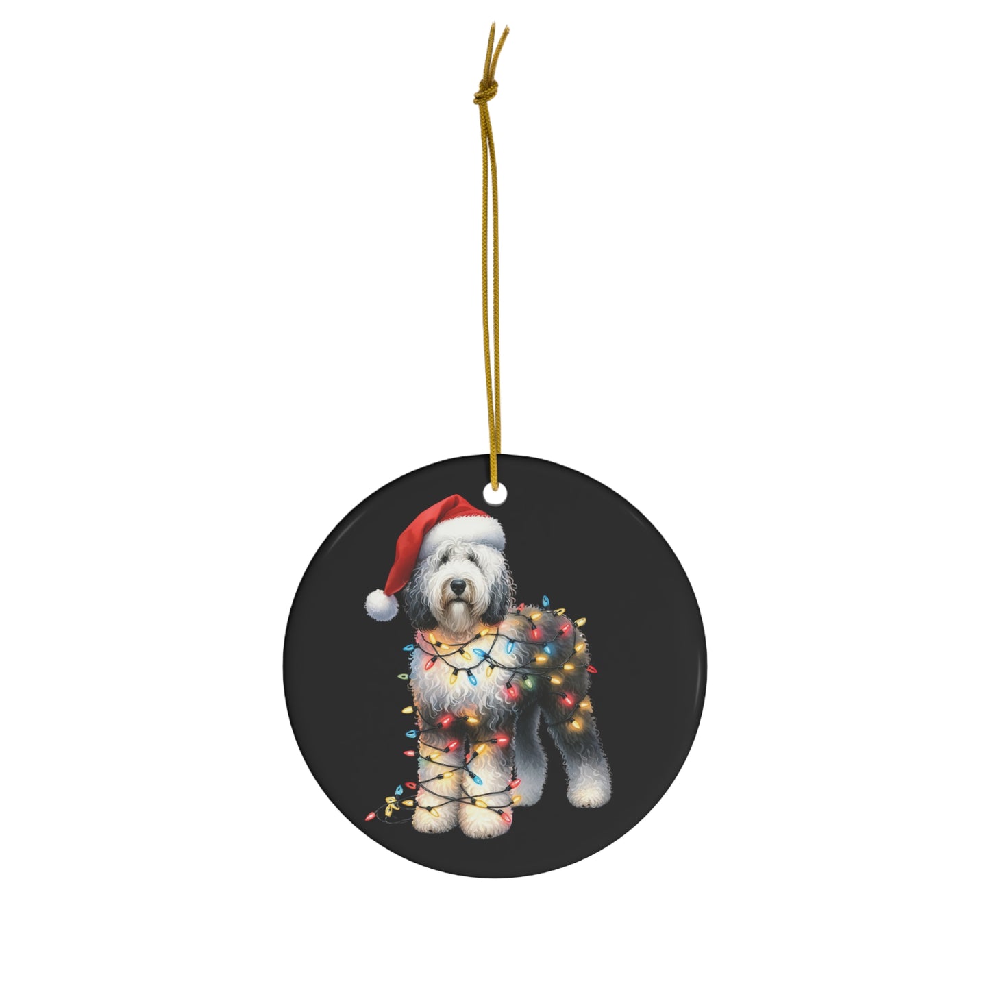 Sheepadoodle Christmas Ceramic Ornament, 3 Shapes