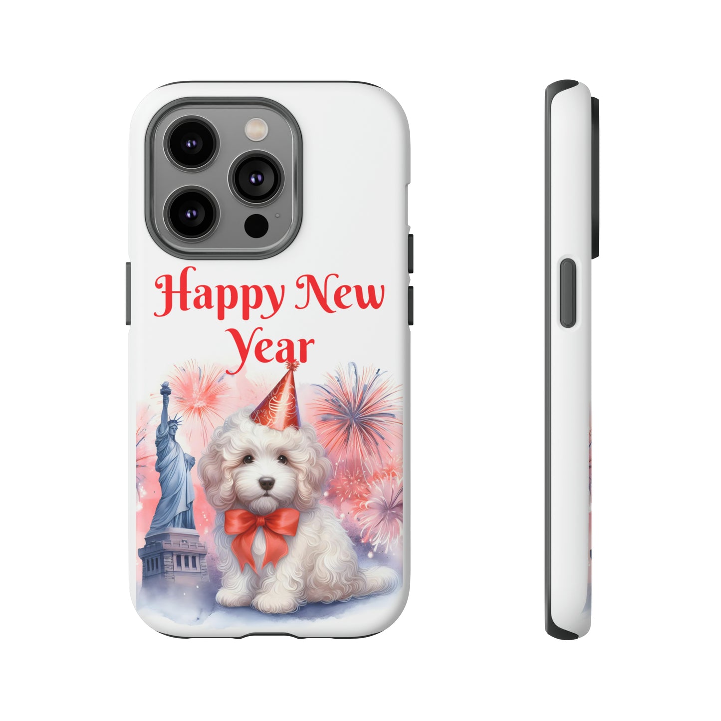 White Doodle Happy New Year - Tough Cases - Apple iPhone, Samsung Galaxy, and Google Pixel