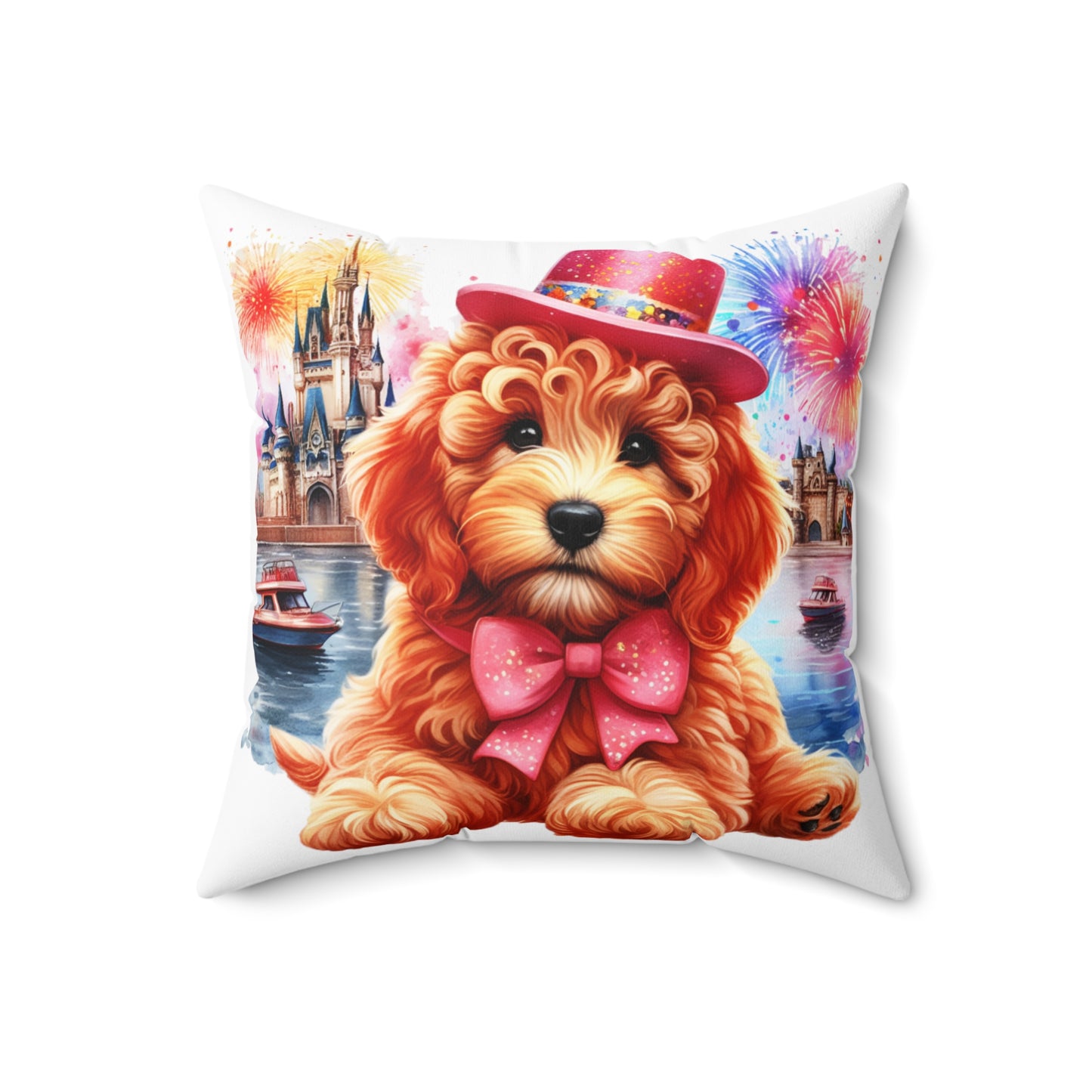 Apricot Doodle Fireworks Celebration - Spun Polyester Square Pillow