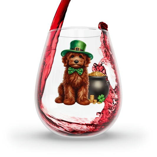 St. Patrick's Day Doodle - Stemless Wine Glass, 11.75oz