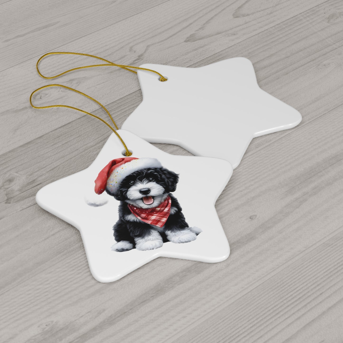 Black & White Doodle Puppy Ceramic Ornament, 4 Shapes