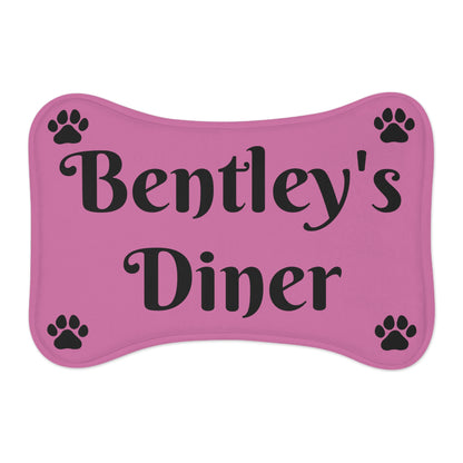 Personalized - Diner Food and Water Bowls Pet Feeding Mats - Pink