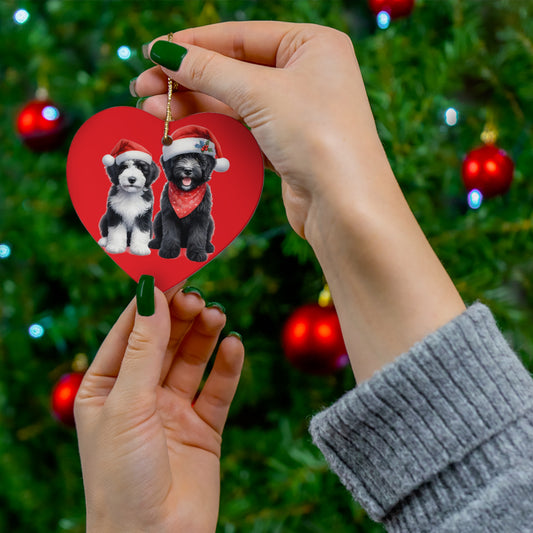 Christmas Black, Black & White Doodle Ceramic Ornament, 4 Shapes