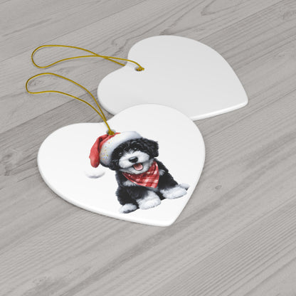 Black & White Doodle Puppy Ceramic Ornament, 4 Shapes