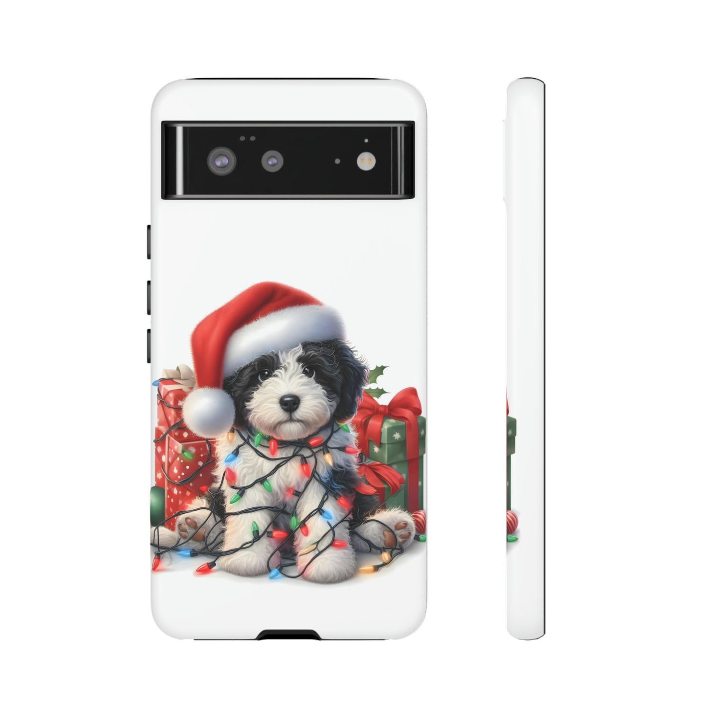 Black & White Doodle Christmas Puppy - Tough Cases for Apple iPhone, Samsung Galaxy, & Google Pixel