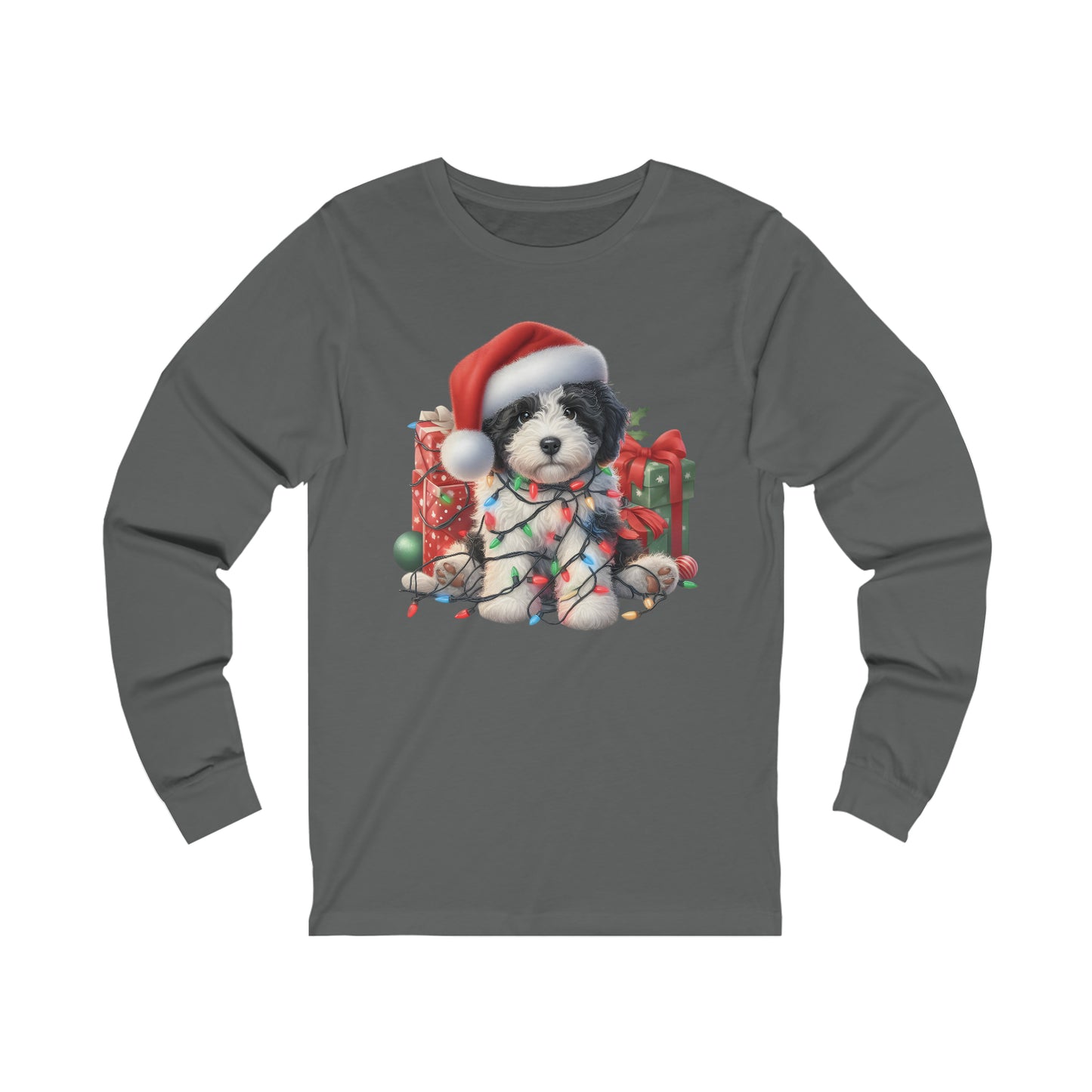 Black & White Christmas Doodle - Adult Bella + Canvas Unisex Long Sleeve T Shirt