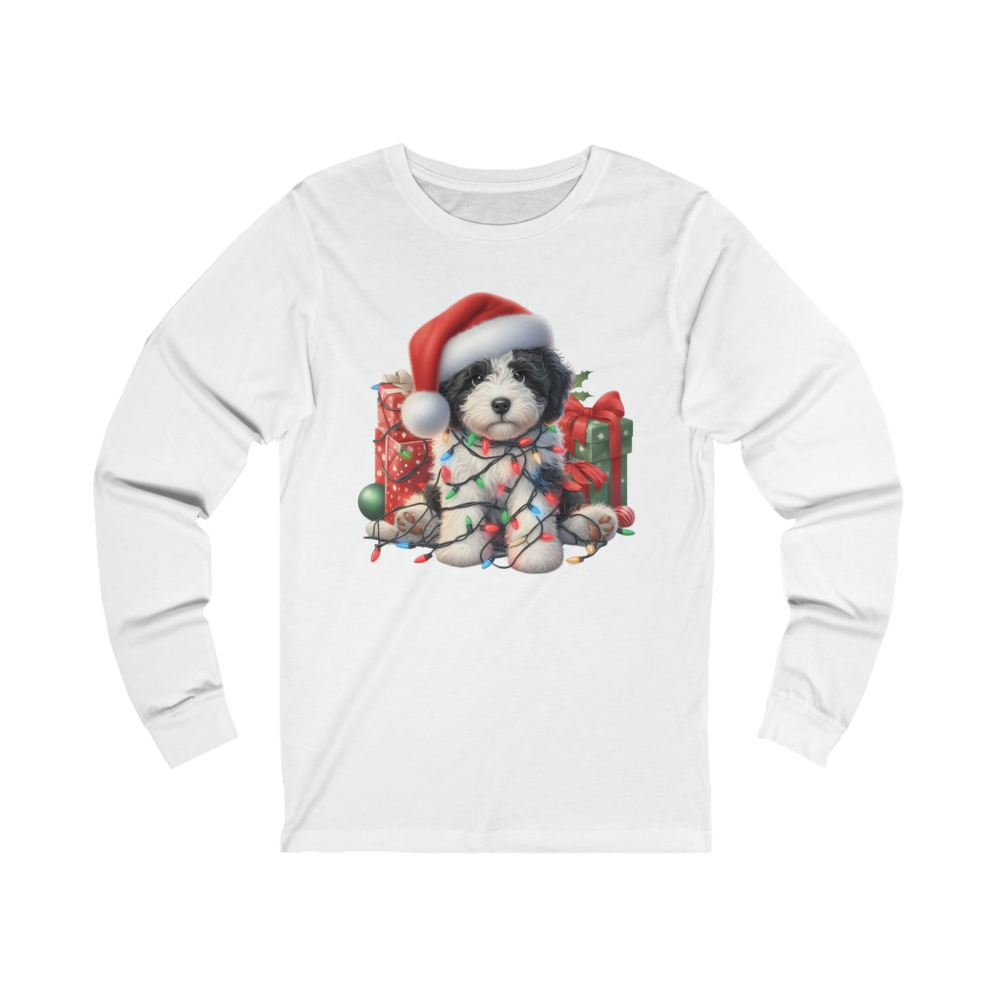 Black & White Christmas Doodle - Adult Bella + Canvas Unisex Long Sleeve T Shirt