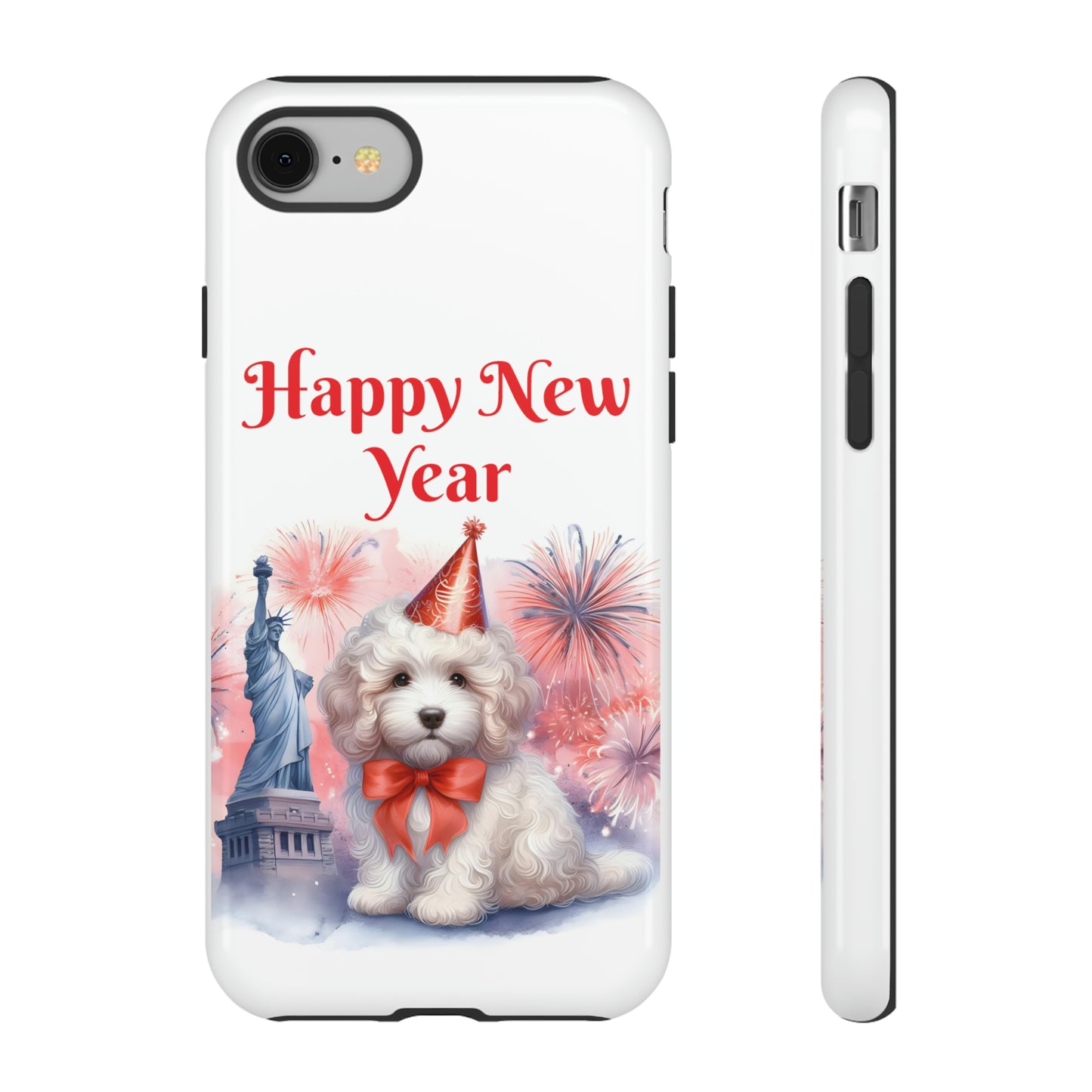 White Doodle Happy New Year - Tough Cases - Apple iPhone, Samsung Galaxy, and Google Pixel