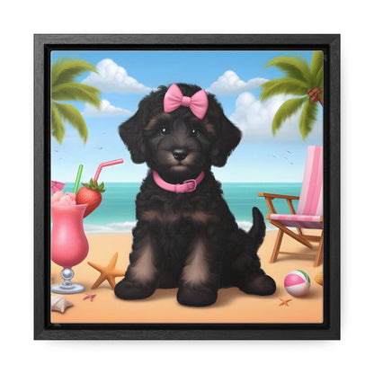 Phantom Doodle on Beach - Wooden Gallery Canvas Picture - Square Frame - Nice!