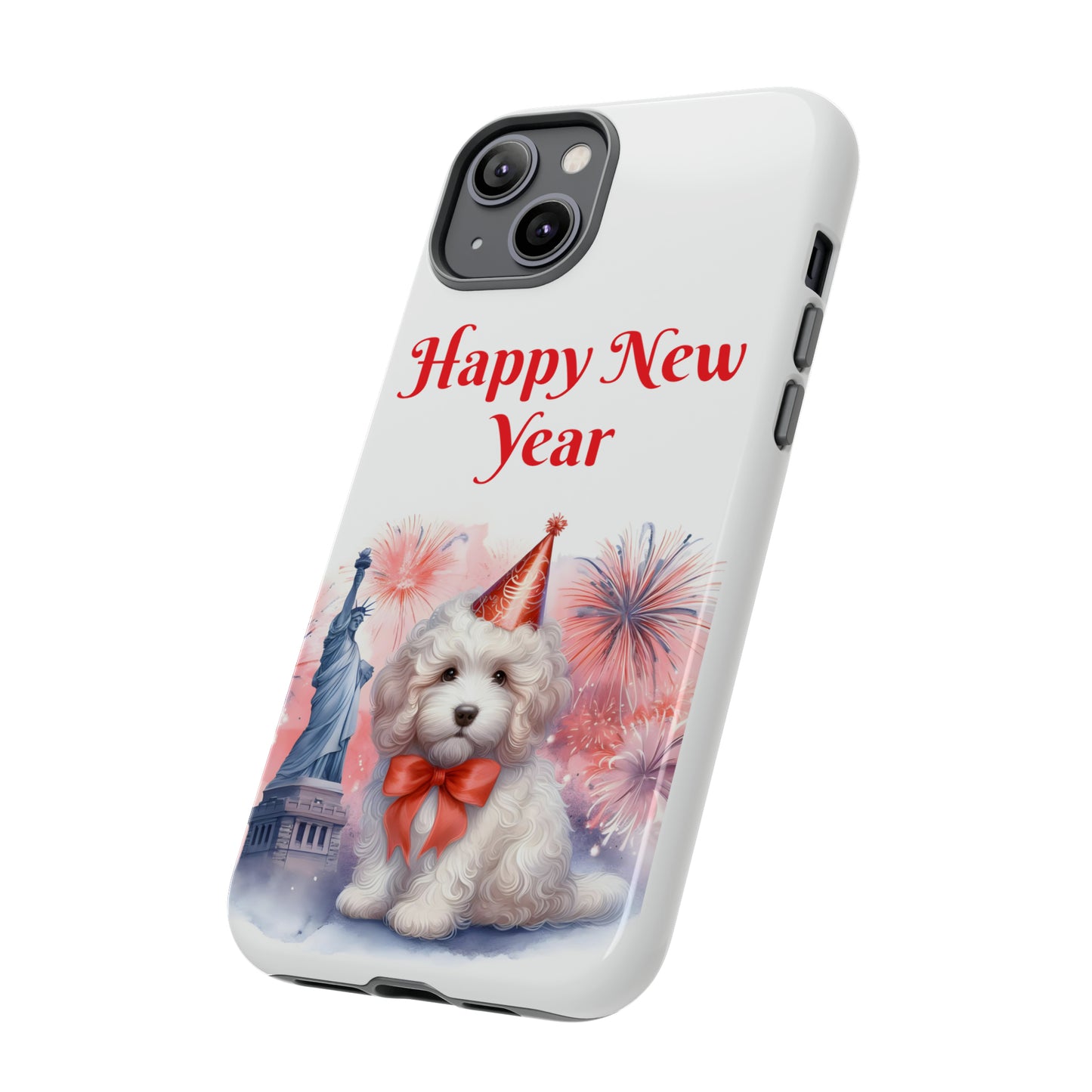 White Doodle Happy New Year - Tough Cases - Apple iPhone, Samsung Galaxy, and Google Pixel