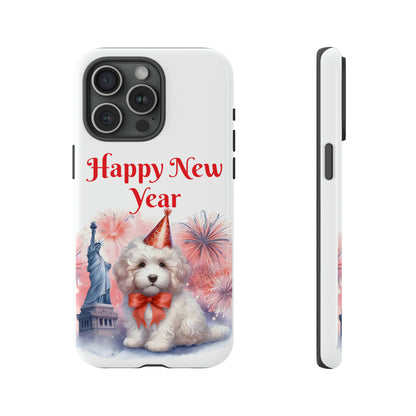 White Doodle Happy New Year - Tough Cases - Apple iPhone, Samsung Galaxy, and Google Pixel