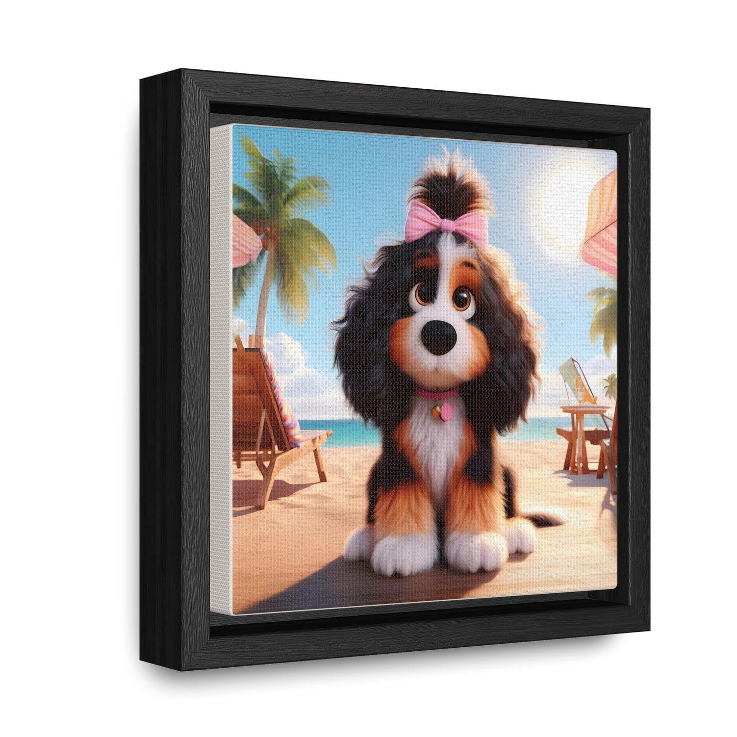 Bernedoodle Puppy, Cartoon Inspired - Wooden Gallery Canvas Picture - Square Frame - Nice!