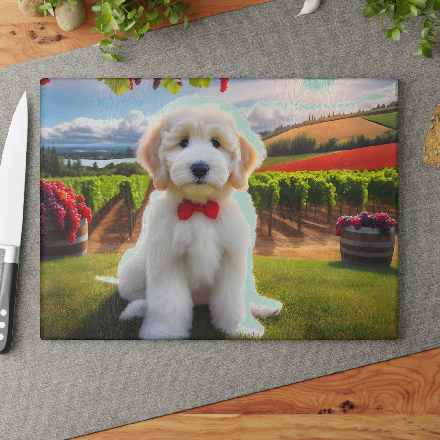 White Doodle at Winery Glass Cutting Board