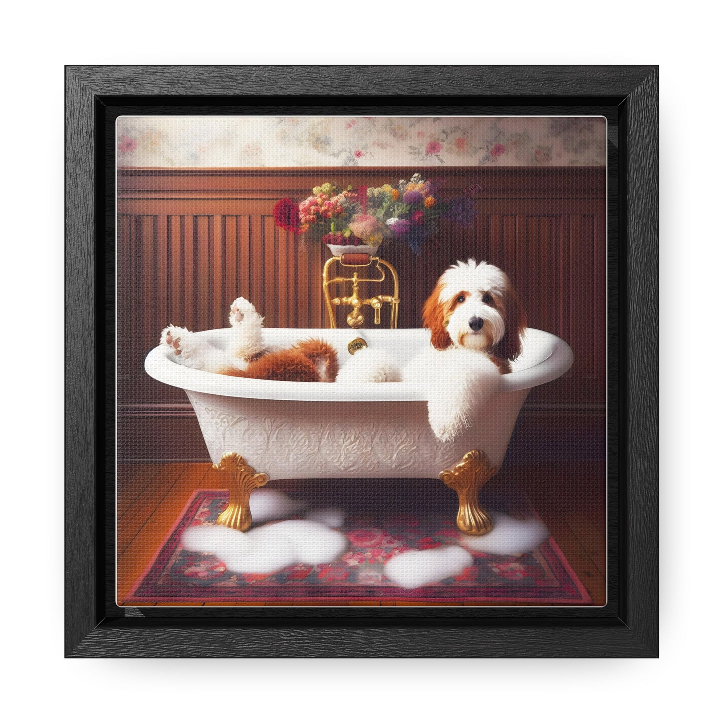 Red & White Doodle Gallery Canvas Picture - Wooden Square Frame - Nice!