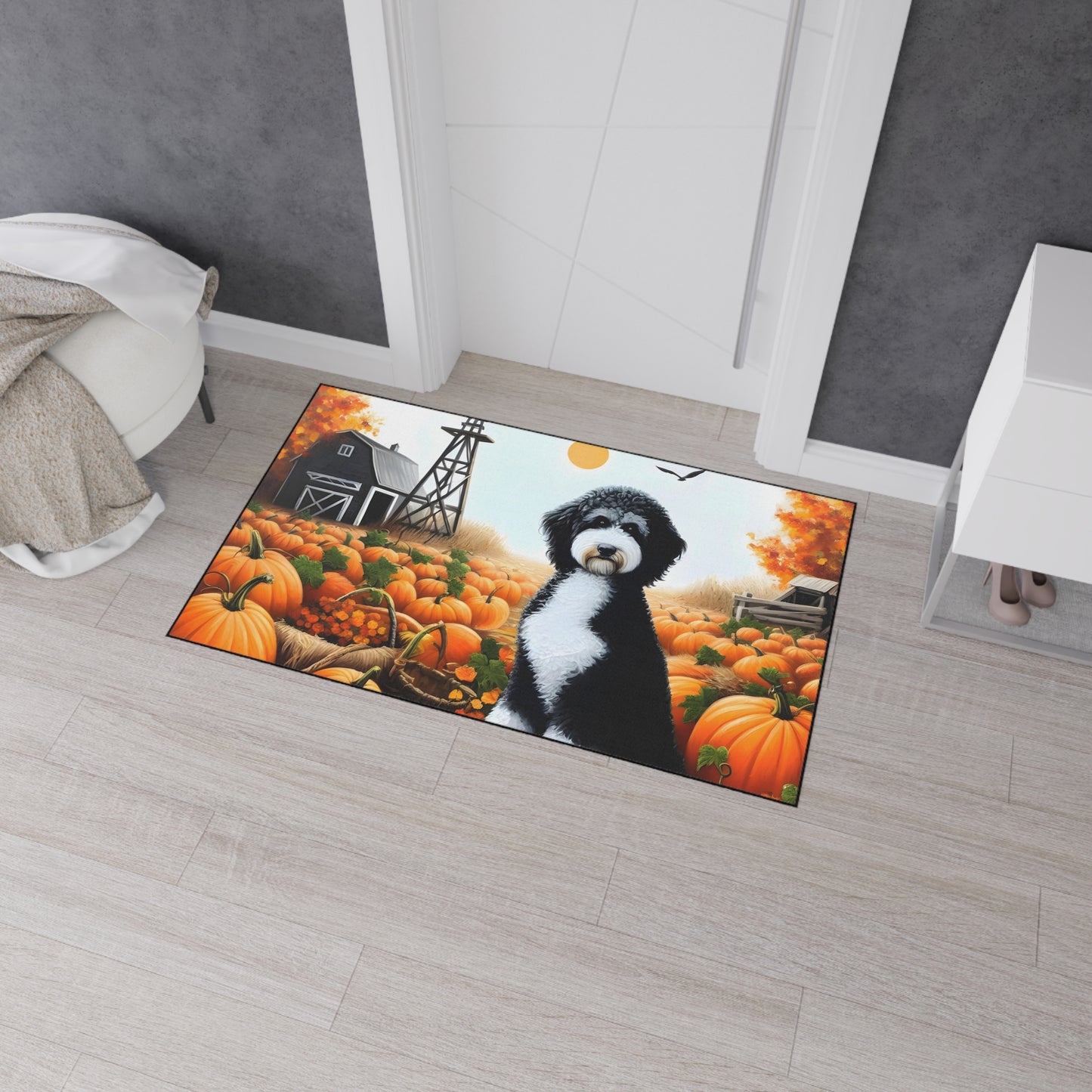 Black & White Fall Doodle Heavy Duty Floor Mat