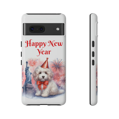 White Doodle Happy New Year - Tough Cases - Apple iPhone, Samsung Galaxy, and Google Pixel