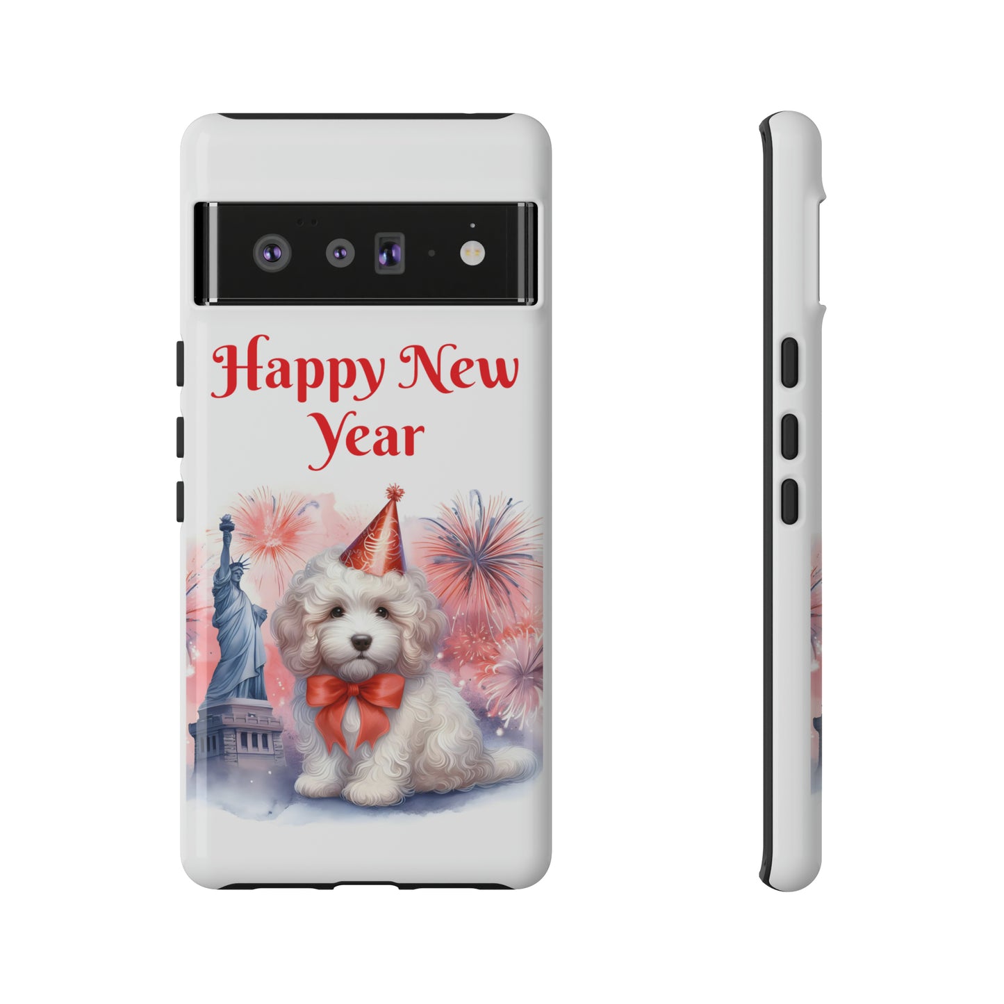 White Doodle Happy New Year - Tough Cases - Apple iPhone, Samsung Galaxy, and Google Pixel