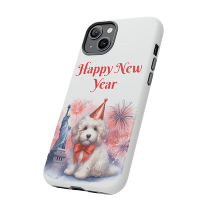 White Doodle Happy New Year - Tough Cases - Apple iPhone, Samsung Galaxy, and Google Pixel