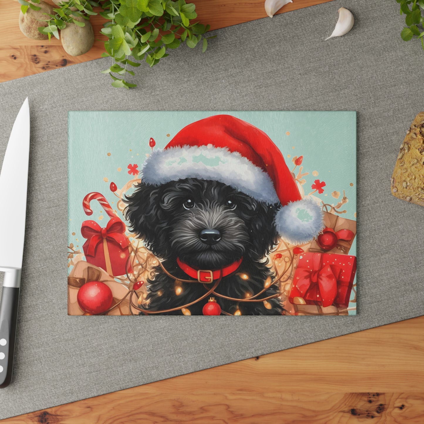 Christmas Black Doodle - Glass Cutting Board