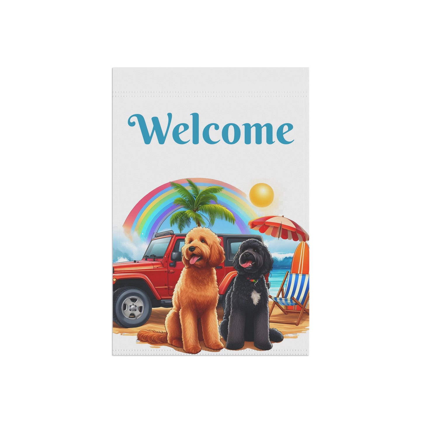 Welcome Beach Jeep Doodle Garden Flag & House Banner