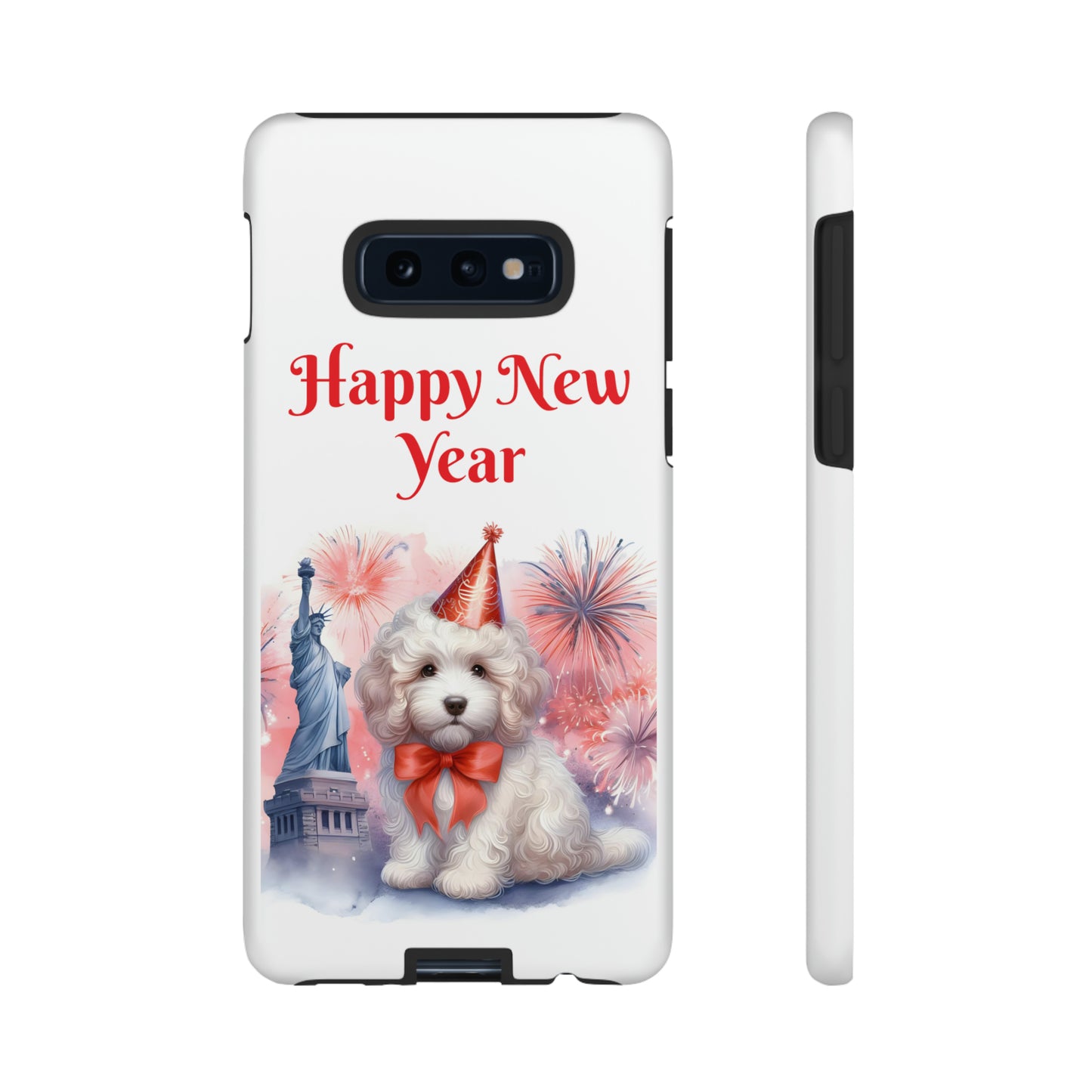 White Doodle Happy New Year - Tough Cases - Apple iPhone, Samsung Galaxy, and Google Pixel