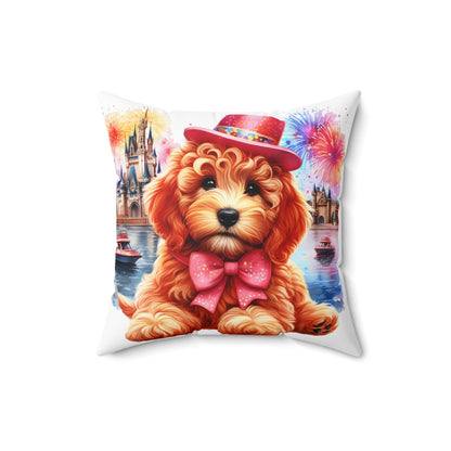 Apricot Doodle Fireworks Celebration - Spun Polyester Square Pillow