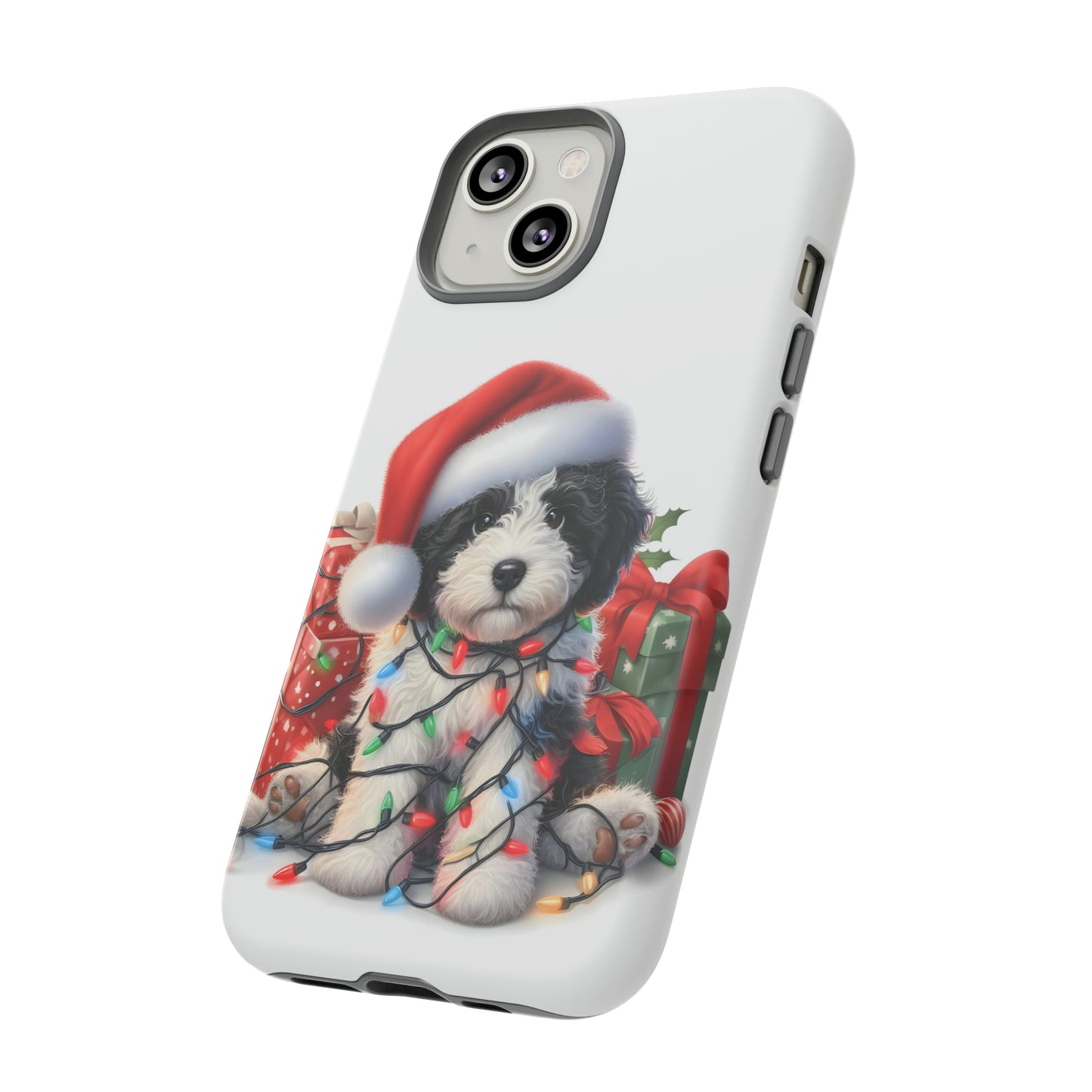 Black & White Doodle Christmas Puppy - Tough Cases for Apple iPhone, Samsung Galaxy, & Google Pixel