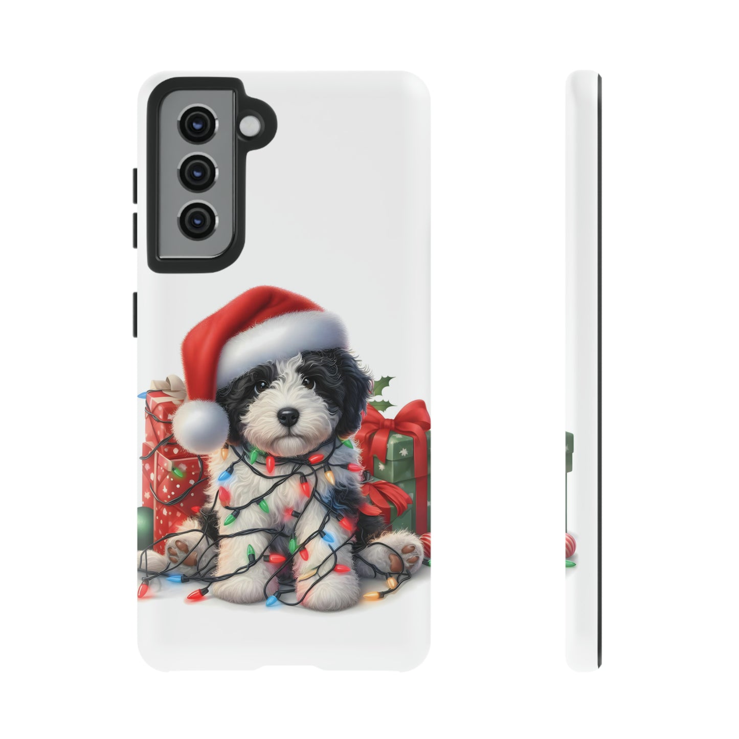 Black & White Doodle Christmas Puppy - Tough Cases for Apple iPhone, Samsung Galaxy, & Google Pixel