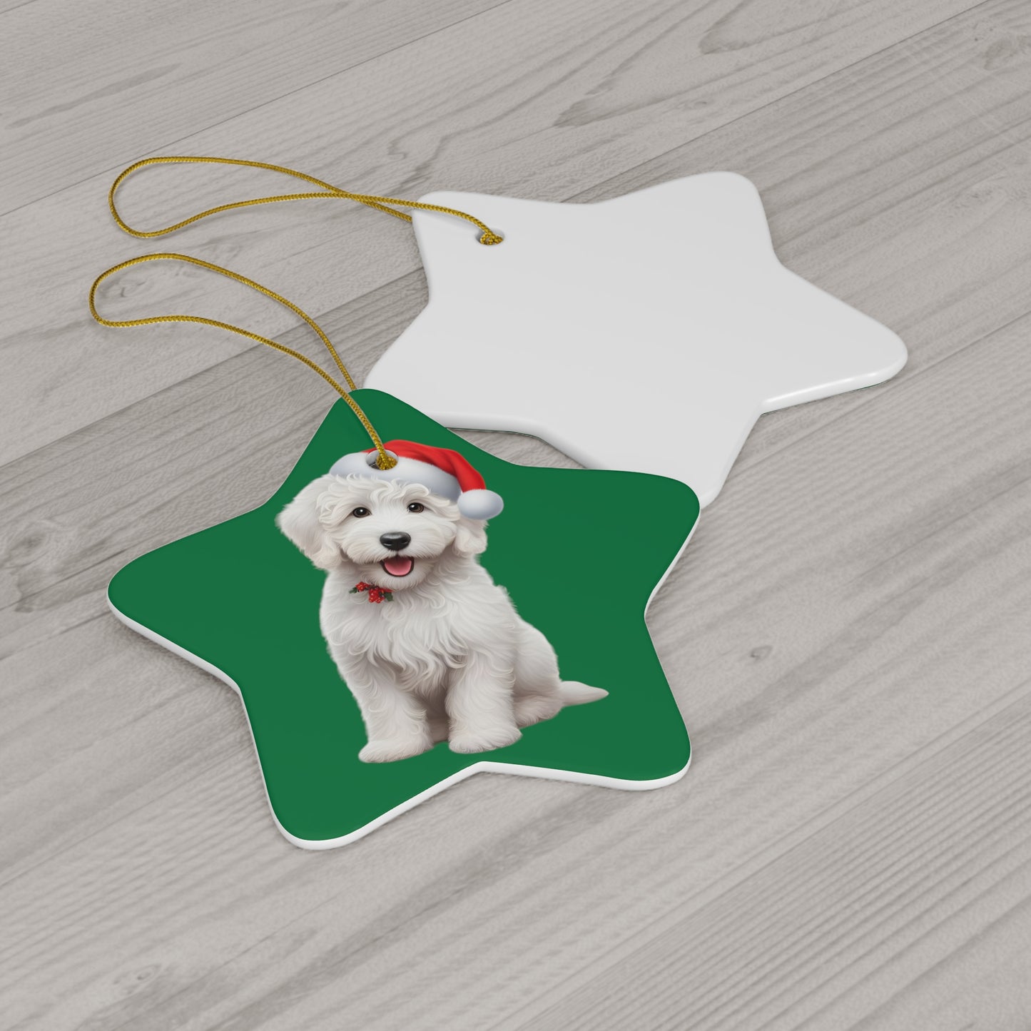 White Doodle Christmas Hat Ceramic Ornament, 4 Shapes