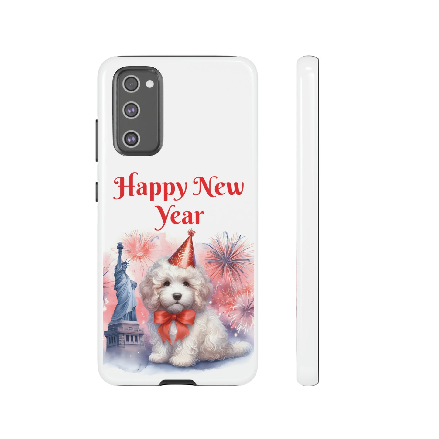 White Doodle Happy New Year - Tough Cases - Apple iPhone, Samsung Galaxy, and Google Pixel