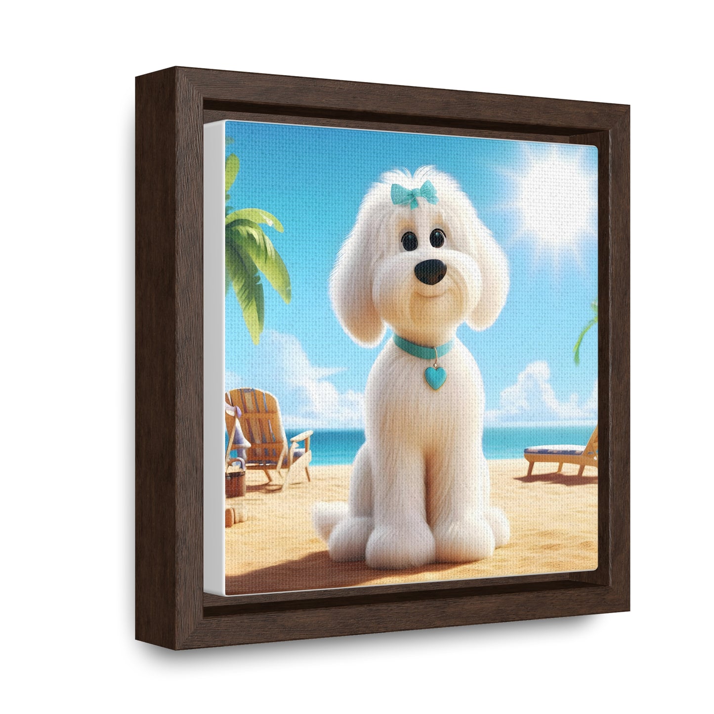 White Doodle Puppy Cartoon Inspired - Wooden Gallery Canvas - Square Frame - Nice!