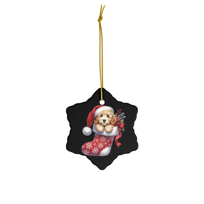 Christmas Doodle Puppy Stocking Ceramic Ornament, 3 Shapes